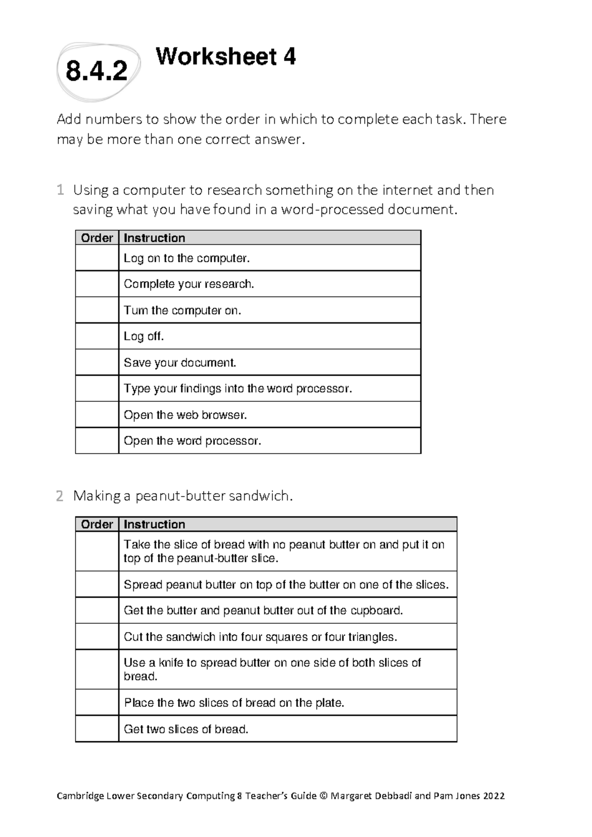 8.4.2 Worksheet 4 - Task Order Instructions for Computing & Sandwich ...
