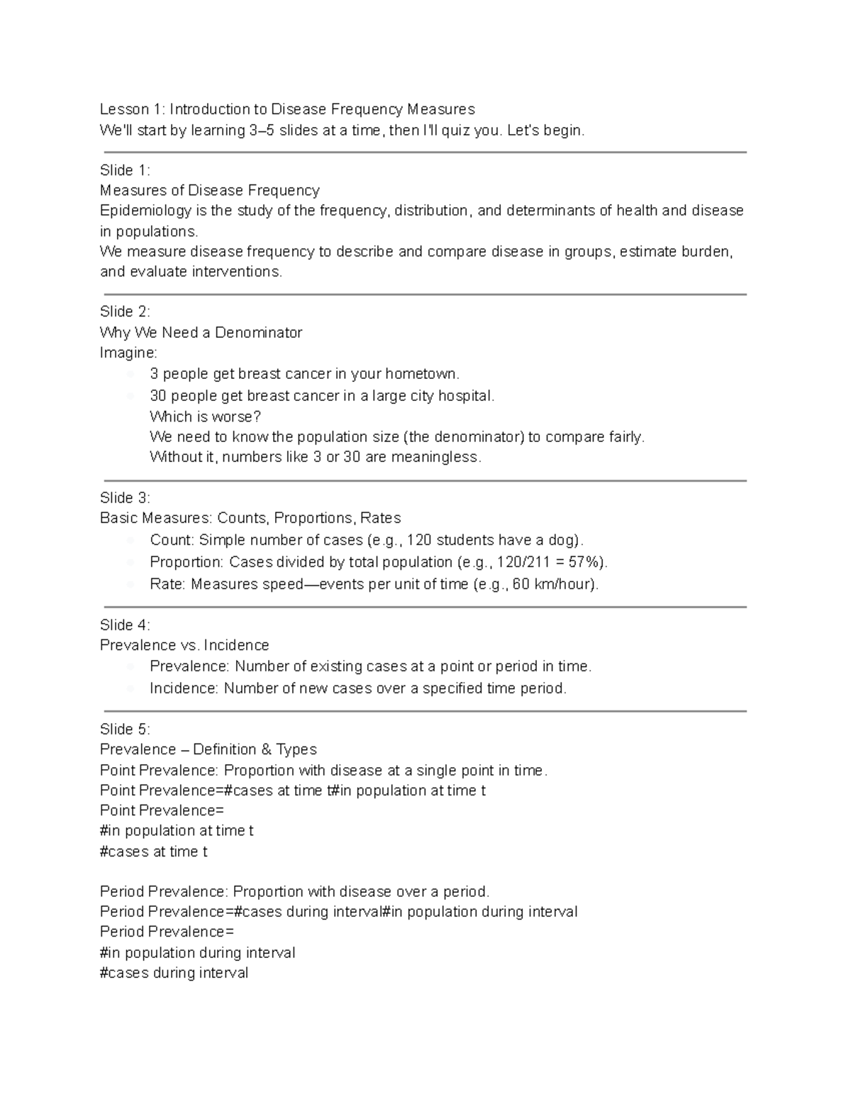 EPI 101: Lesson 1 - Introduction to Disease Frequency Measures - Studocu