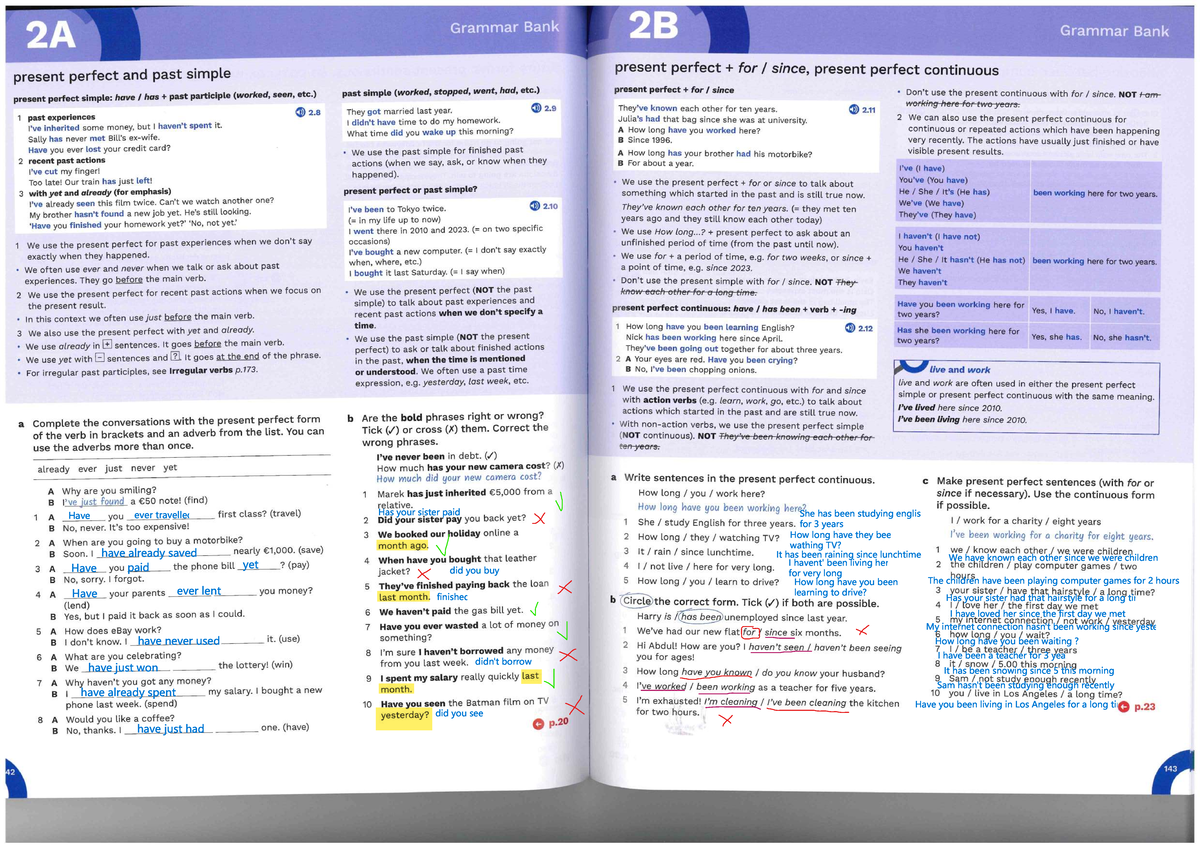 Grammar 2A 2B - Present Perfect and Continuous Overview - Studocu