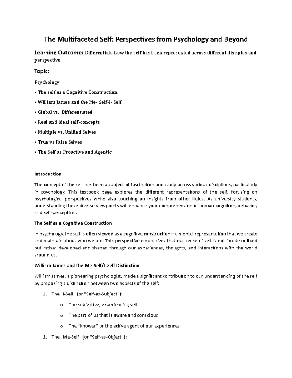 Week 8 Learning Outcome 5 The Multifaceted Self - The Multifaceted Self ...