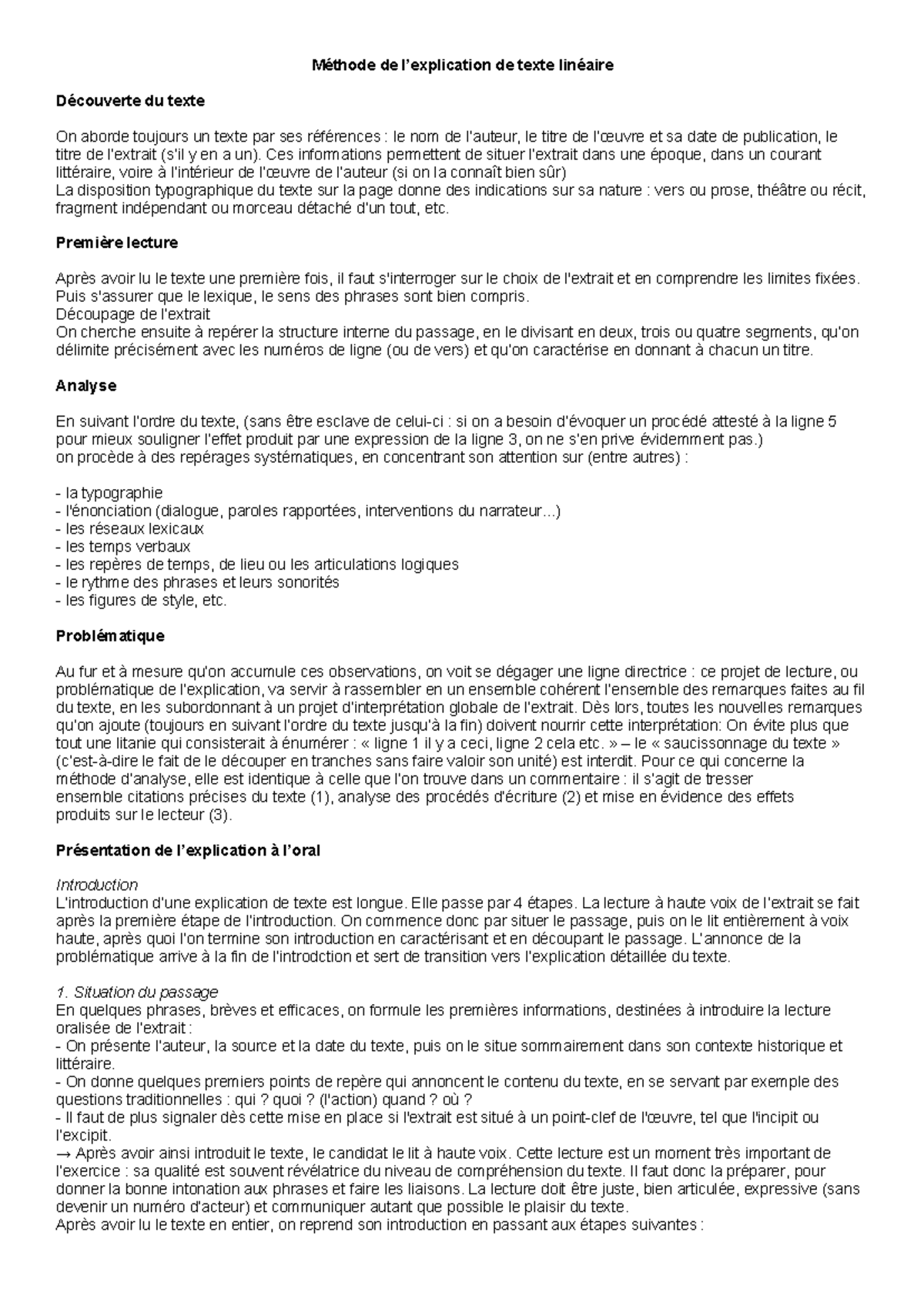 Méthode de l’explication de texte linéaire - Méthode de l’explication ...