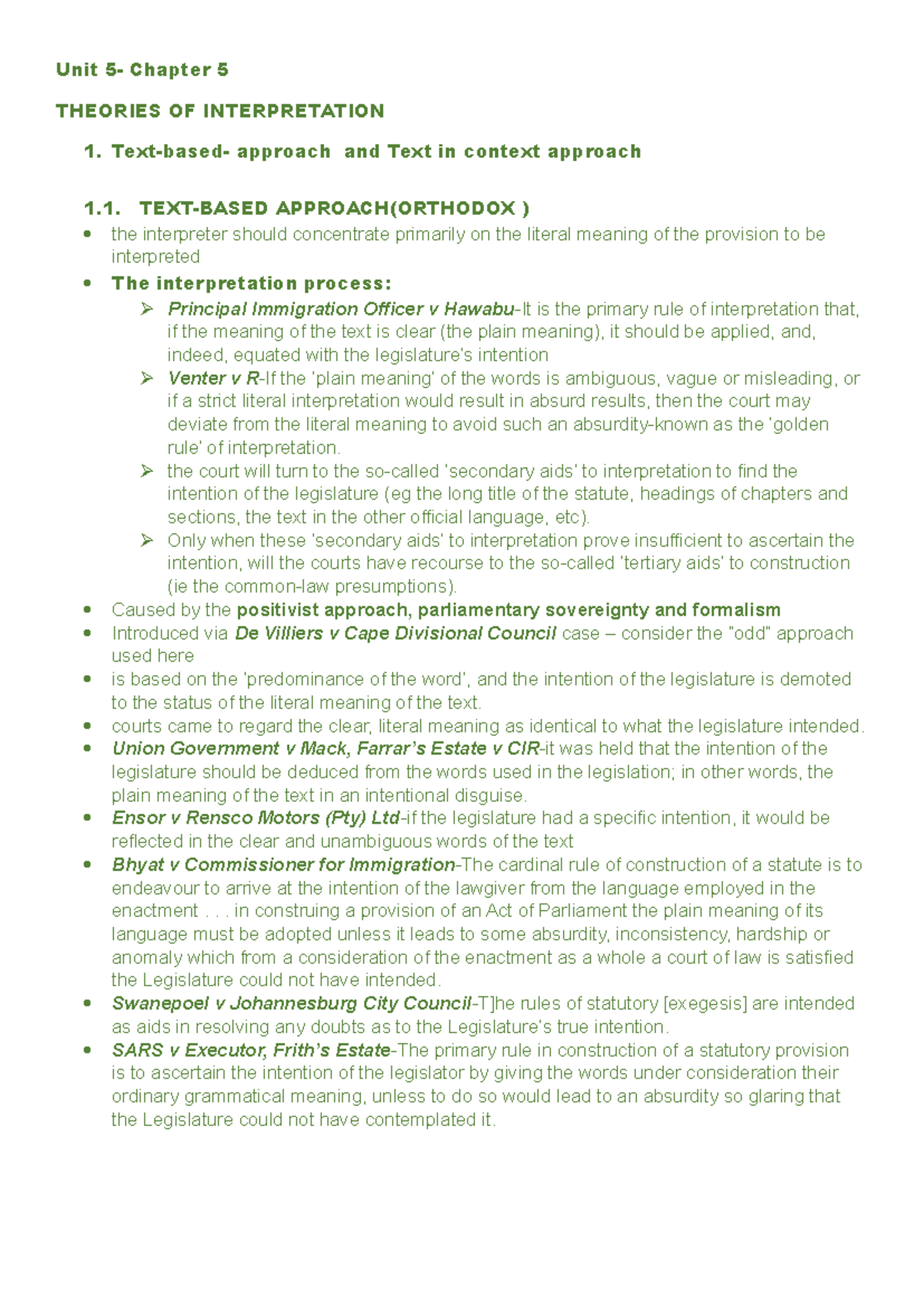 Unit 5: Legal Interpretation Theories in Law - Lecture Notes - Studocu