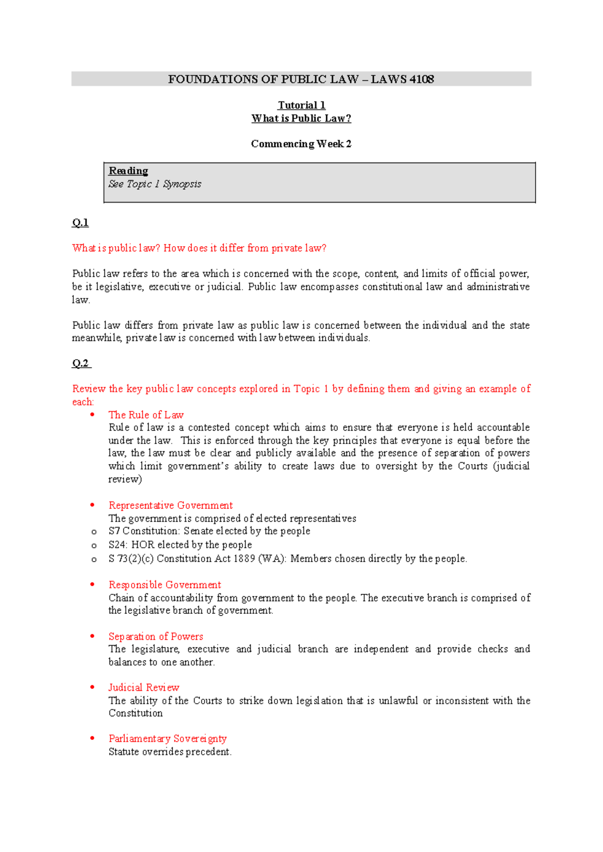 LAWS 4108 Tutorial 1: Understanding Public Law Concepts - Studocu