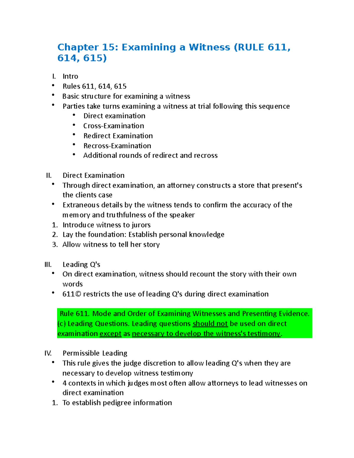 Chapter 15: Understanding Rules 611, 614, 615 for Witness Examination ...
