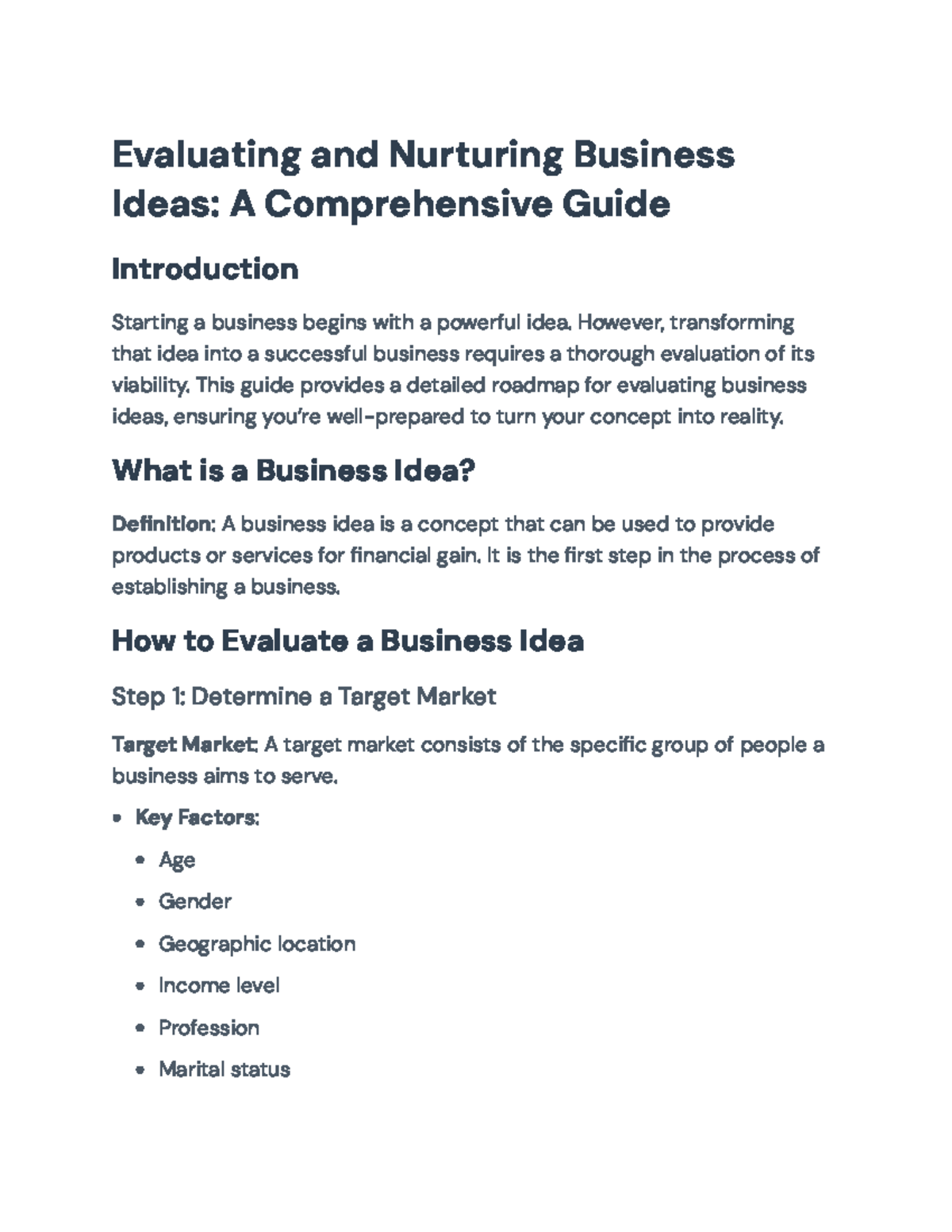 Evaluating and Nurturing Business Ideas: A Comprehensive Guide ...