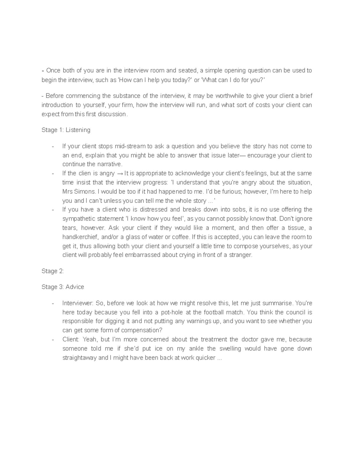Note - Notes - Once both of you are in the interview room and seated, a ...