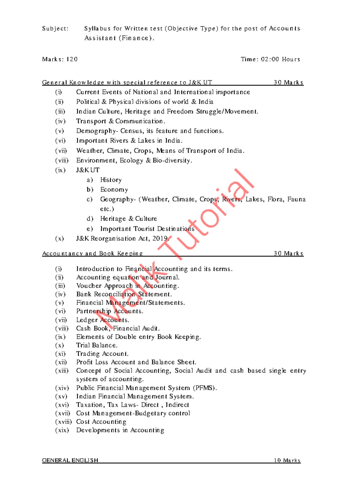 FAA Syllabus for Written Test (Objective Type) - Accounts Assistant ...