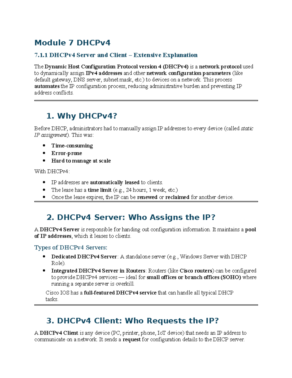 Module 7 DHCPv4 - Comprehensive Guide to DHCP Server & Client Processes ...