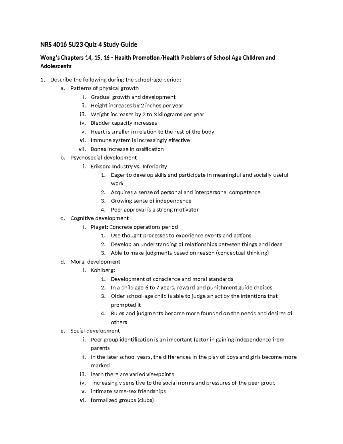NRS 4016 SU23 Quiz 4 Study Guide: Growth & Development in Pediatrics ...