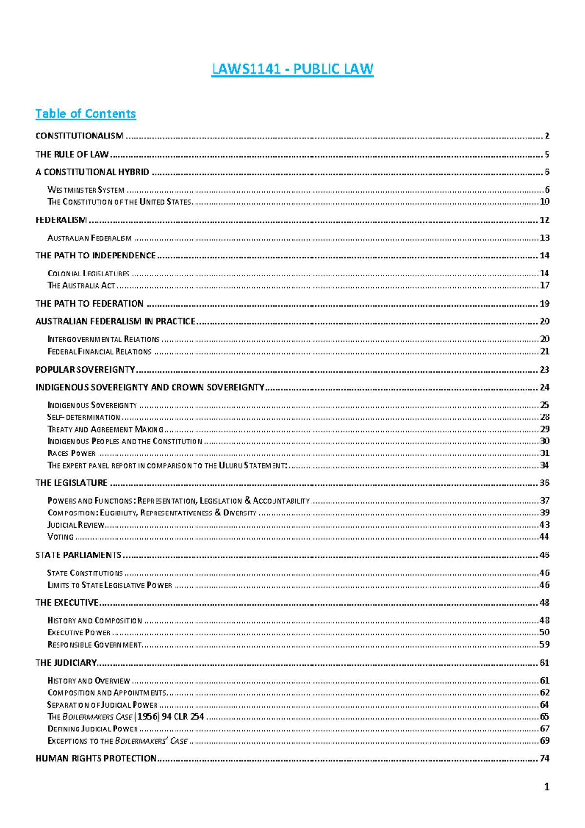 LAWS1141 - Summary of Key Principles in Public Law Exam Notes - Studocu