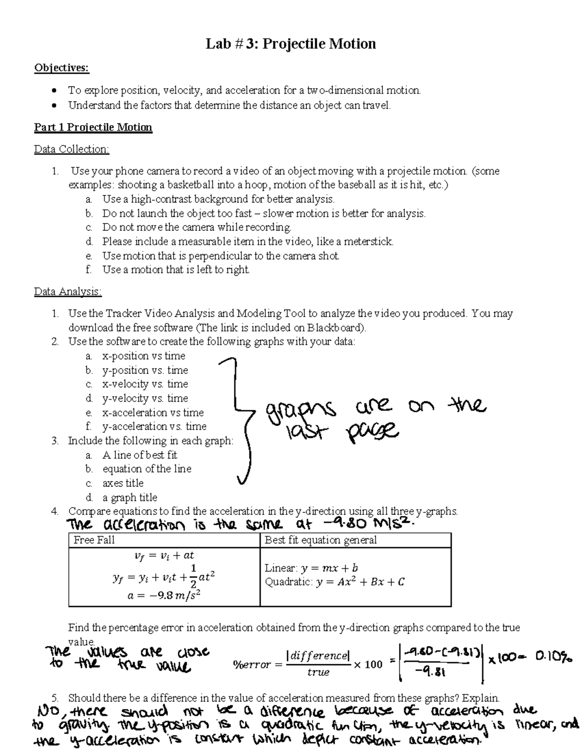 Lab 3: Analyzing Projectile Motion - Data Collection & Analysis - Studocu