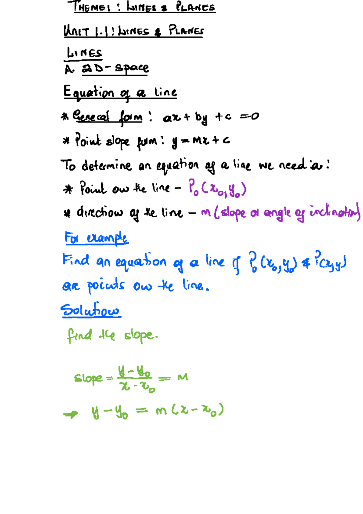 Unit 1.1: Lines and Planes - Vectors and Equations - Studocu