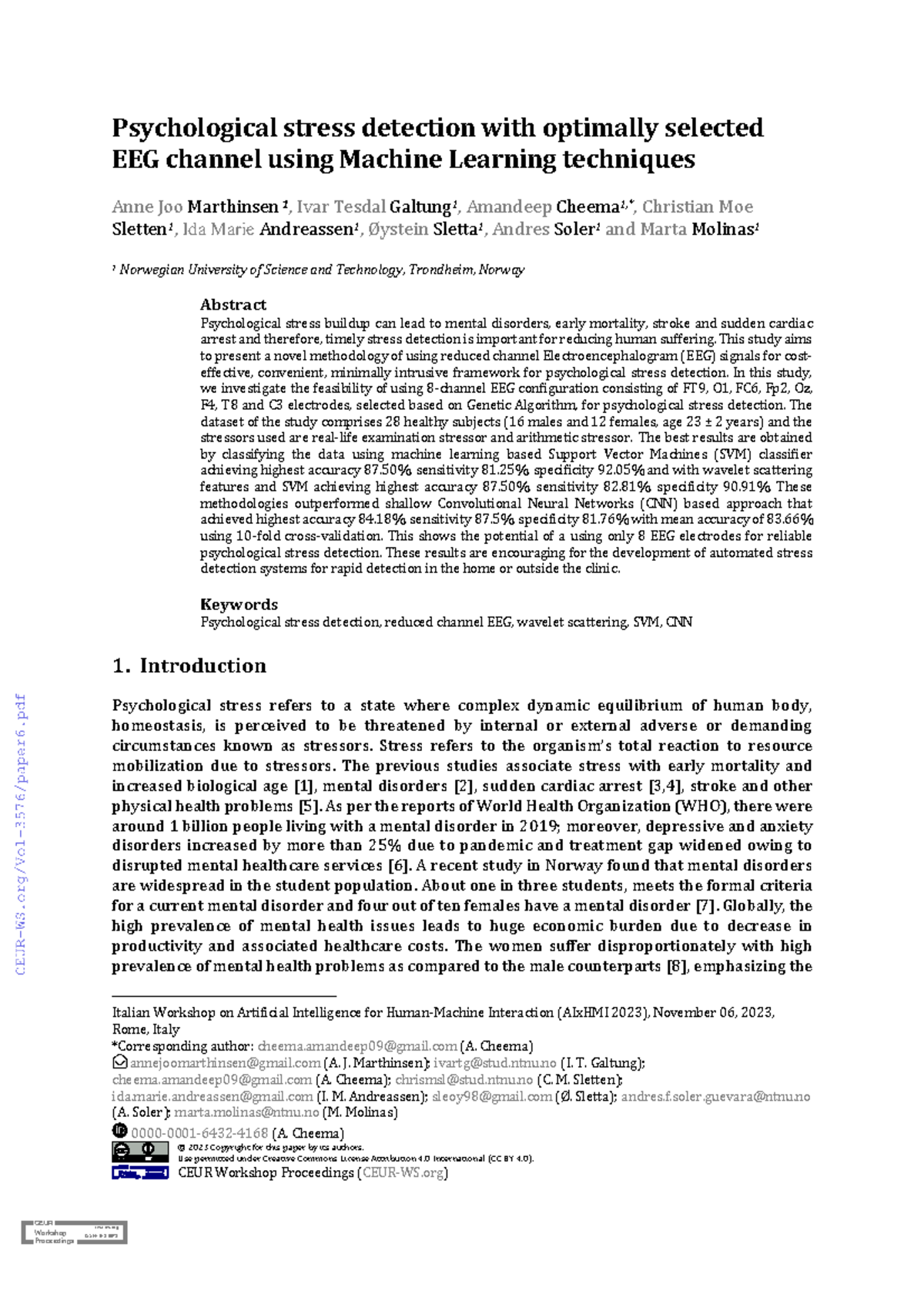 Psychological stress detection with optimally selected EEG channel ...