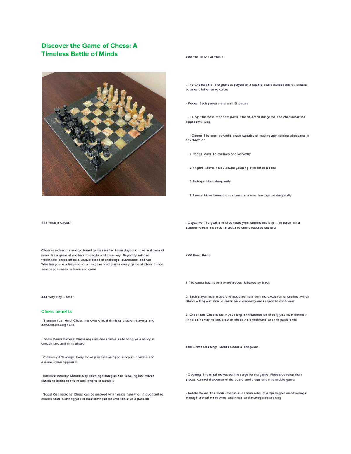 Chess Basics: Understanding the Game, Pieces, and Strategies - Studocu