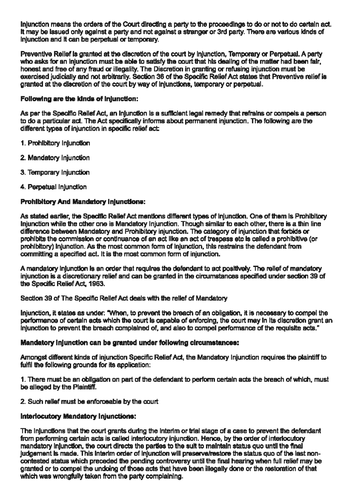 Legal Study on Injunctions under the Specific Relief Act (SRA) - Studocu