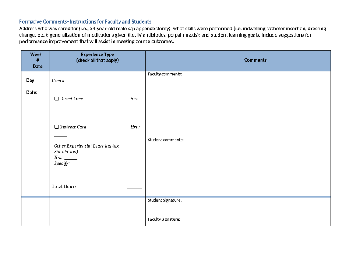 Clinical and Simulation communication form - Formative Comments ...
