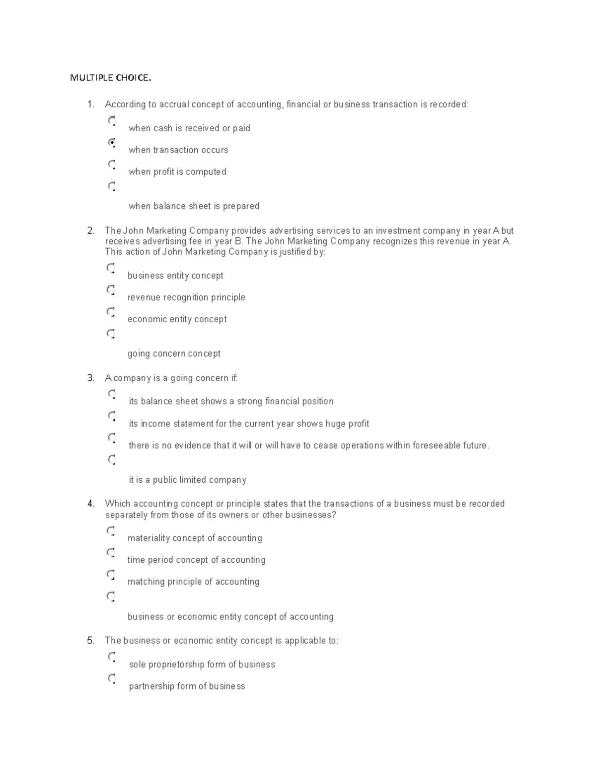 QUIZ Accounting Principles: Chapter 1 MCQs - Studocu