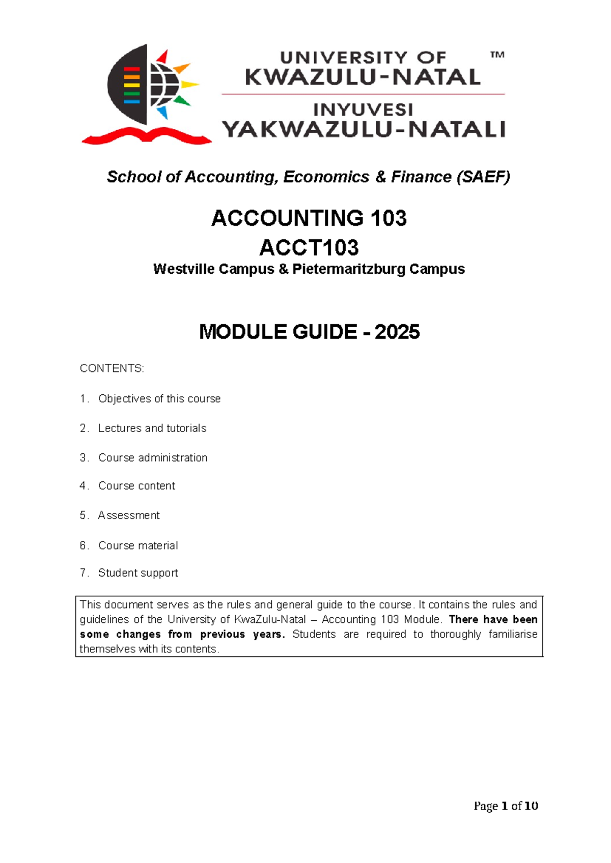 ACCT103 Management Accounting Module Guide 2025 - SAEF - Studocu