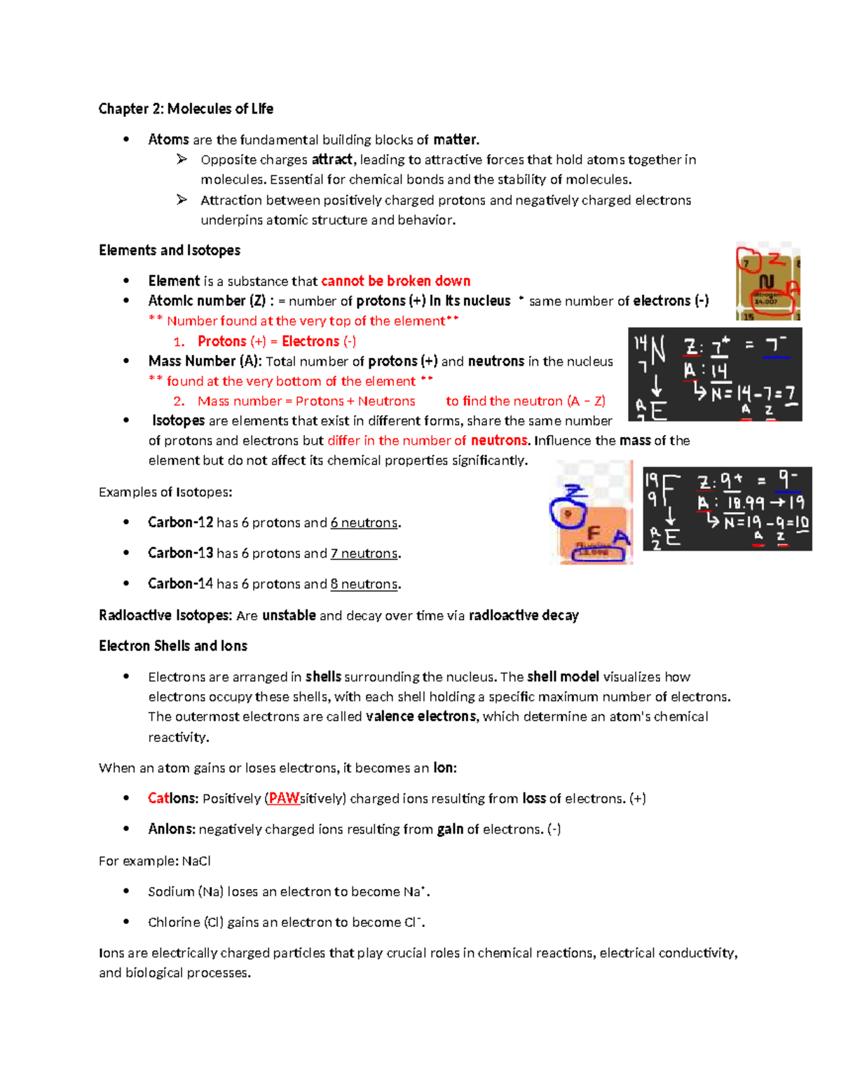 CH 2: Molecules of Life - Key Concepts and Notes - Studocu