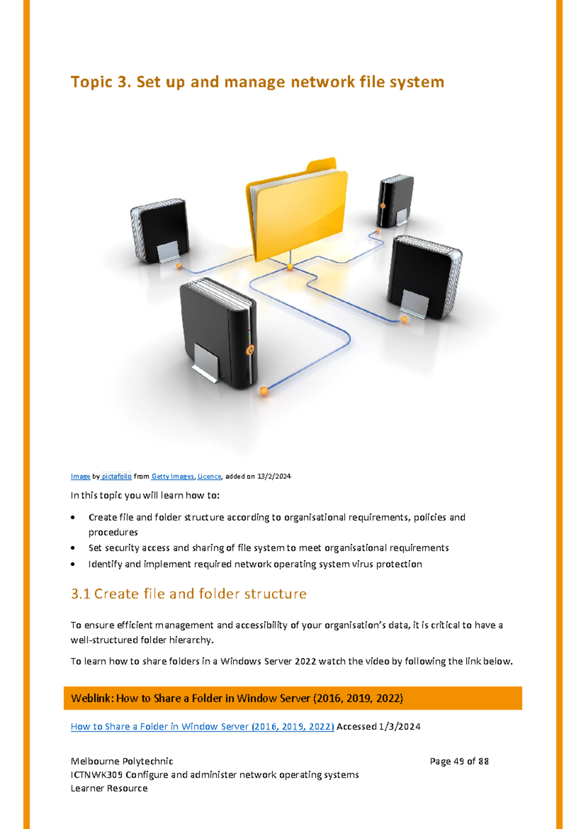 Melbourne Polytechnic ICTNWK309: Managing Network File Systems and ...