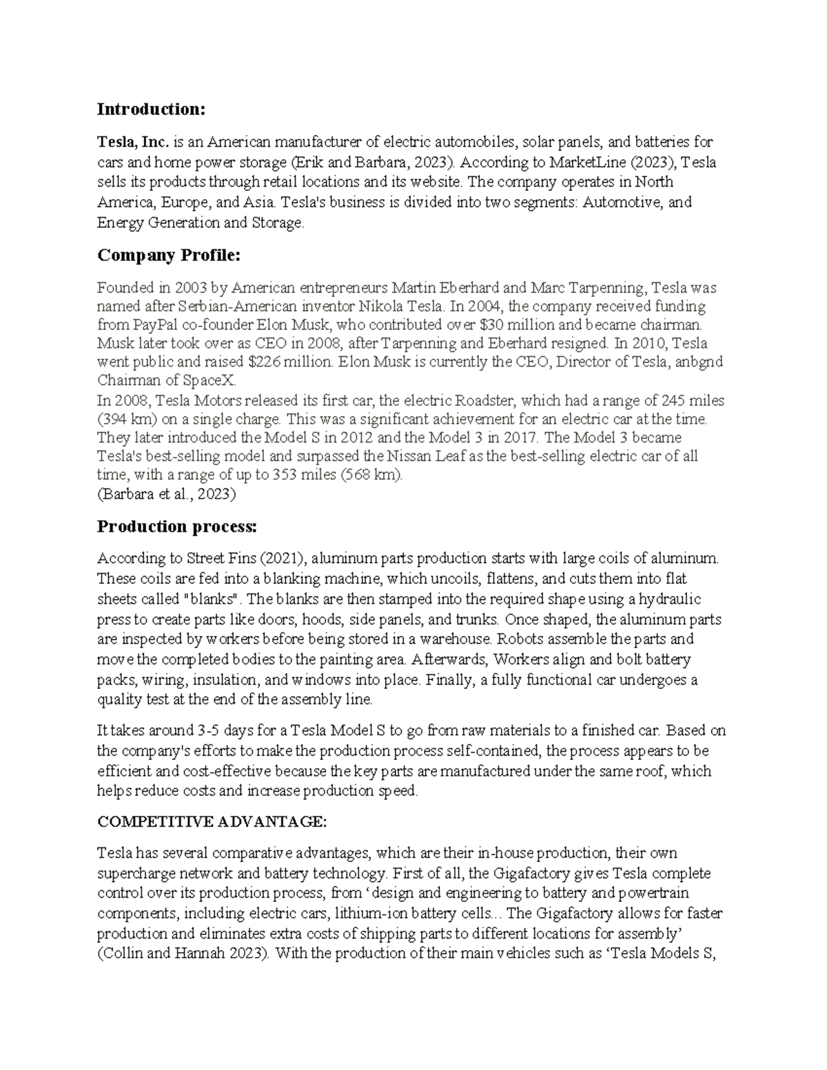 Tesla, Inc. - Homework 2656 ASG 1 Analysis and Overview - Studocu