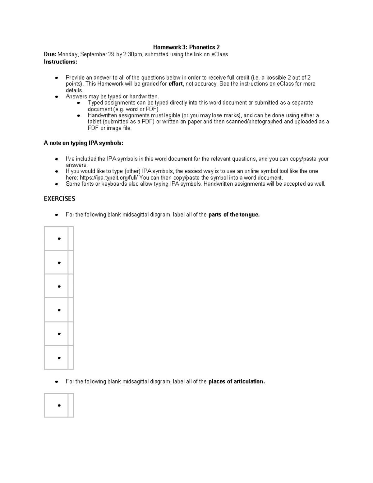 LING1000 Assignment 1: Phonetics and Articulatory Descriptions