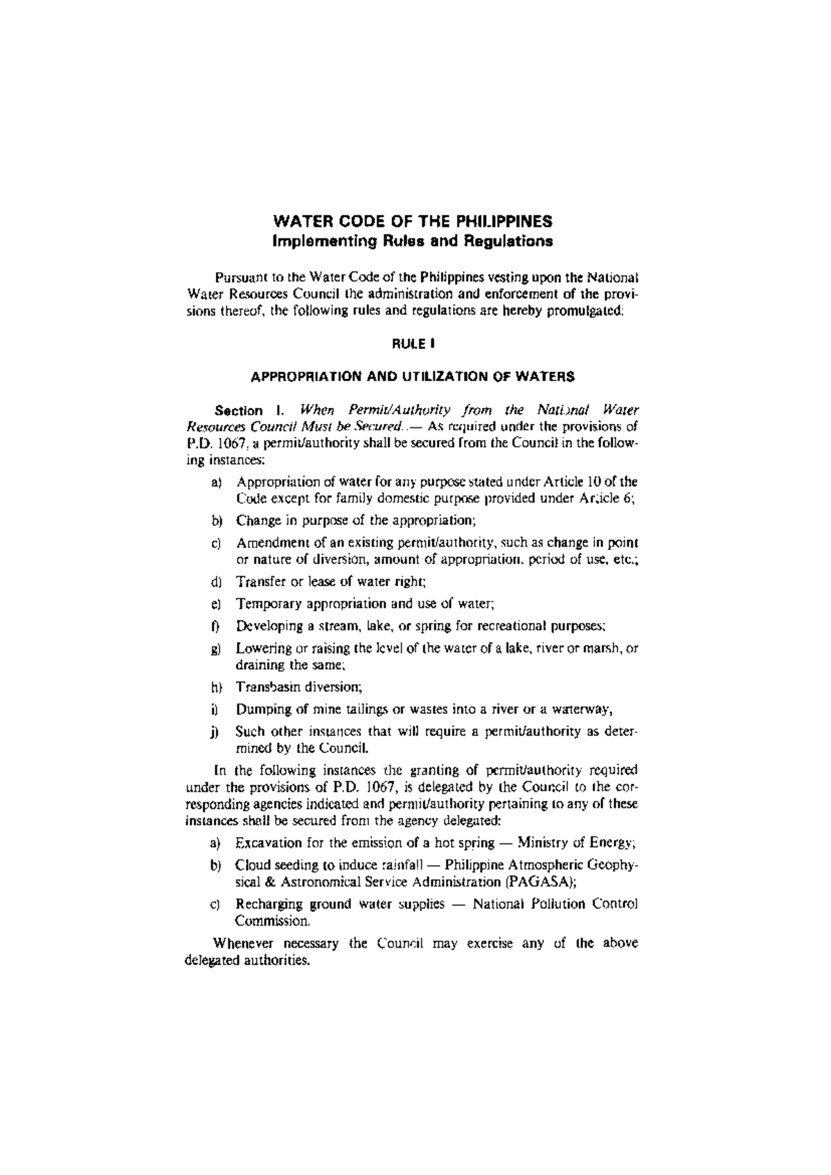 Water CODE - WATER CODE OF THE PHILIPPINES Implementing Rules and ...