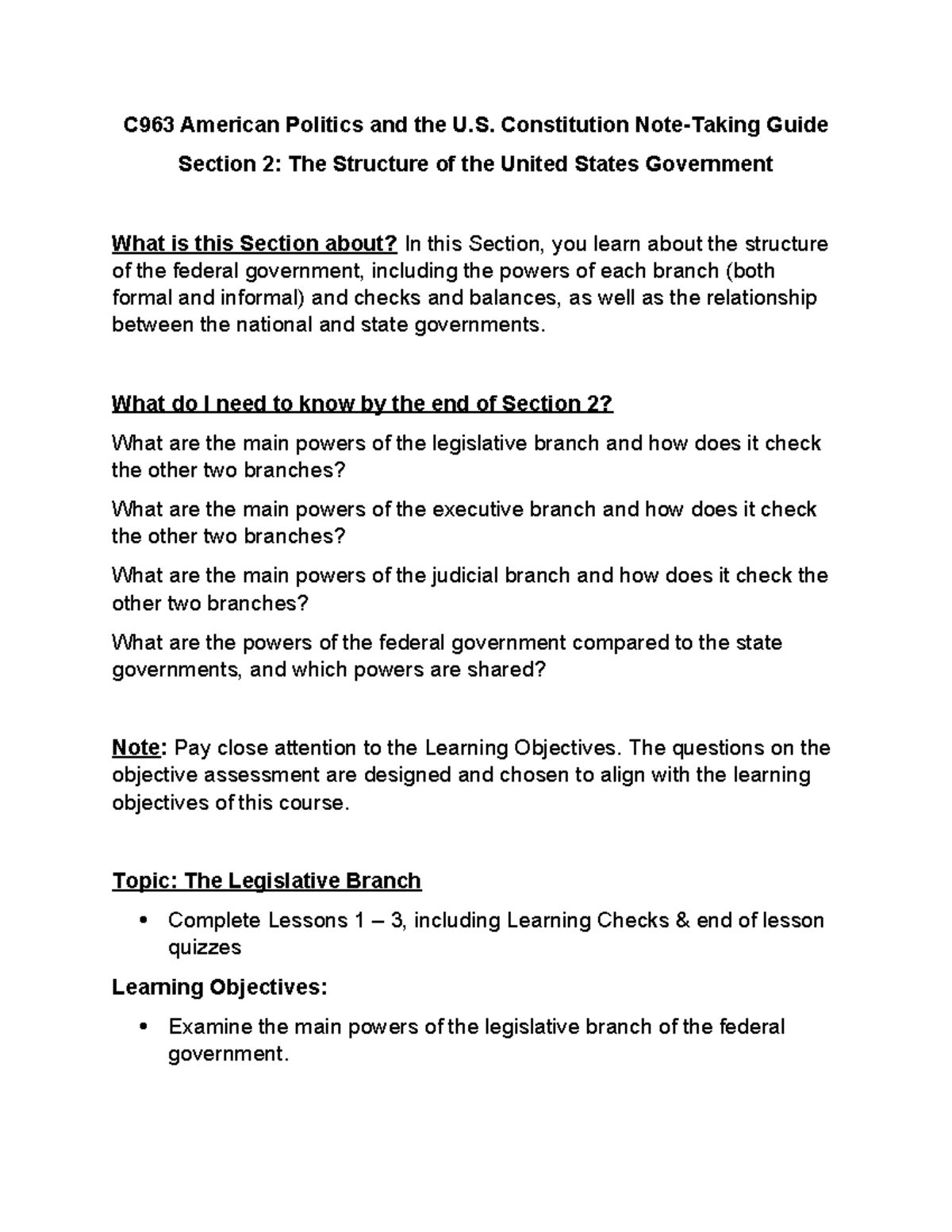C963 American Politics: Notes for Final Exam on Gov Structure - Studocu
