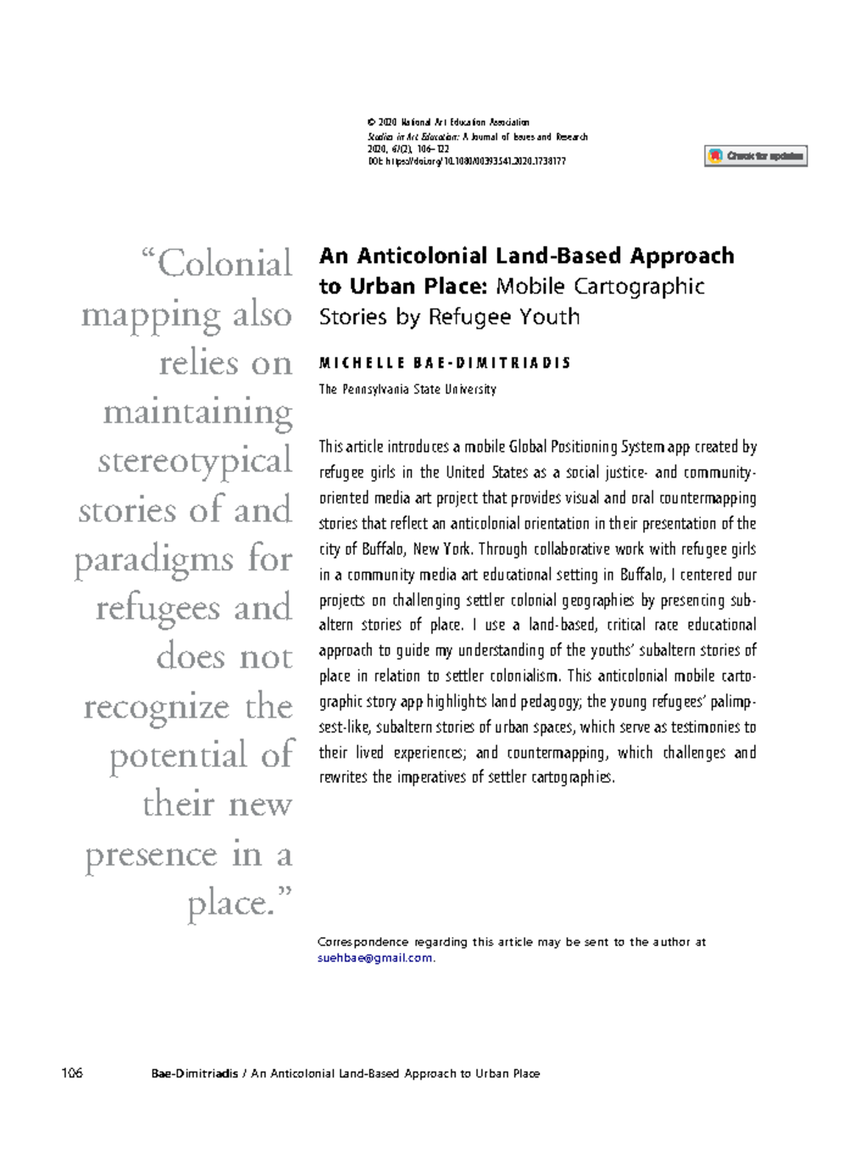 An Anticolonial Approach to Urban Place: GPS Mapping Stories by Refugee ...