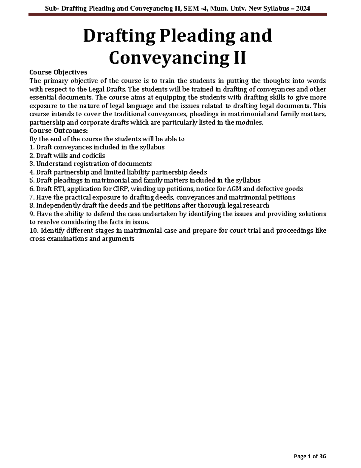 Drafting Legal Documents II: Pleading and Conveyancing Analysis - Studocu
