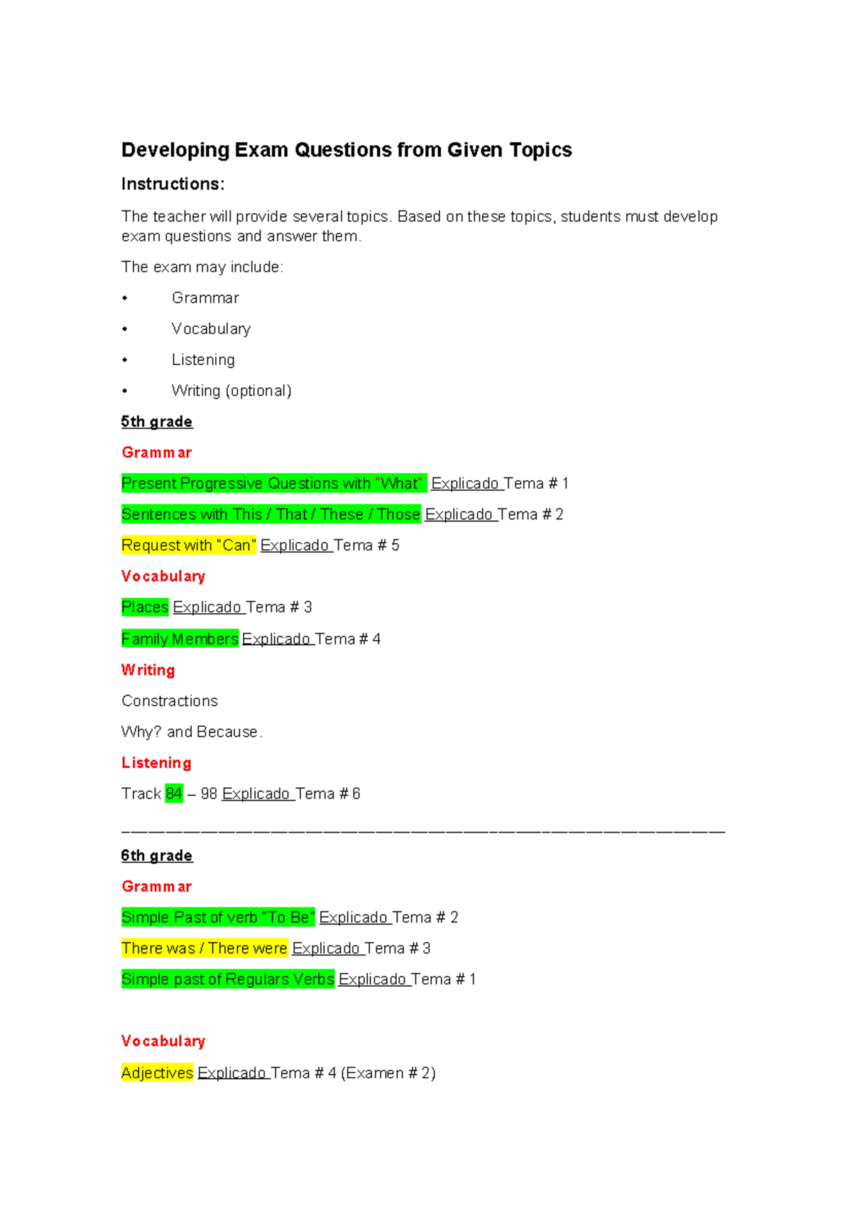 Exam Questions Development Guide for 5th-8th Grade Topics - Studocu