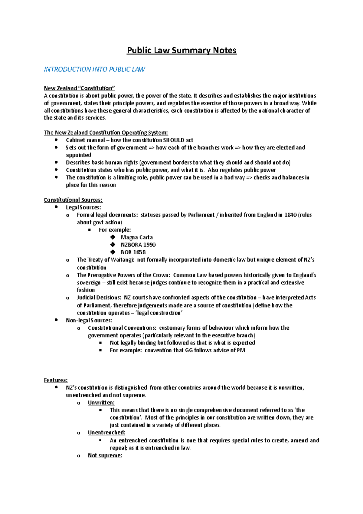 Public Law (LAW101) Comprehensive Summary Notes - Studocu