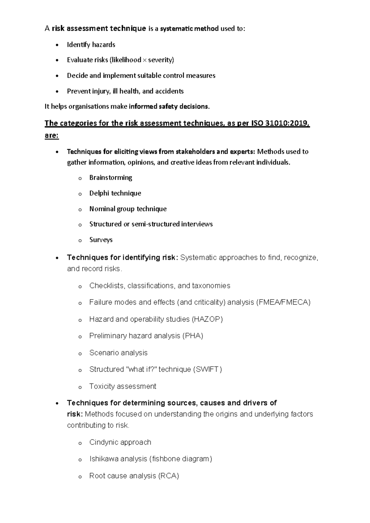 Risk Assessment Techniques Overview (ISO 31010:2019) - Studocu