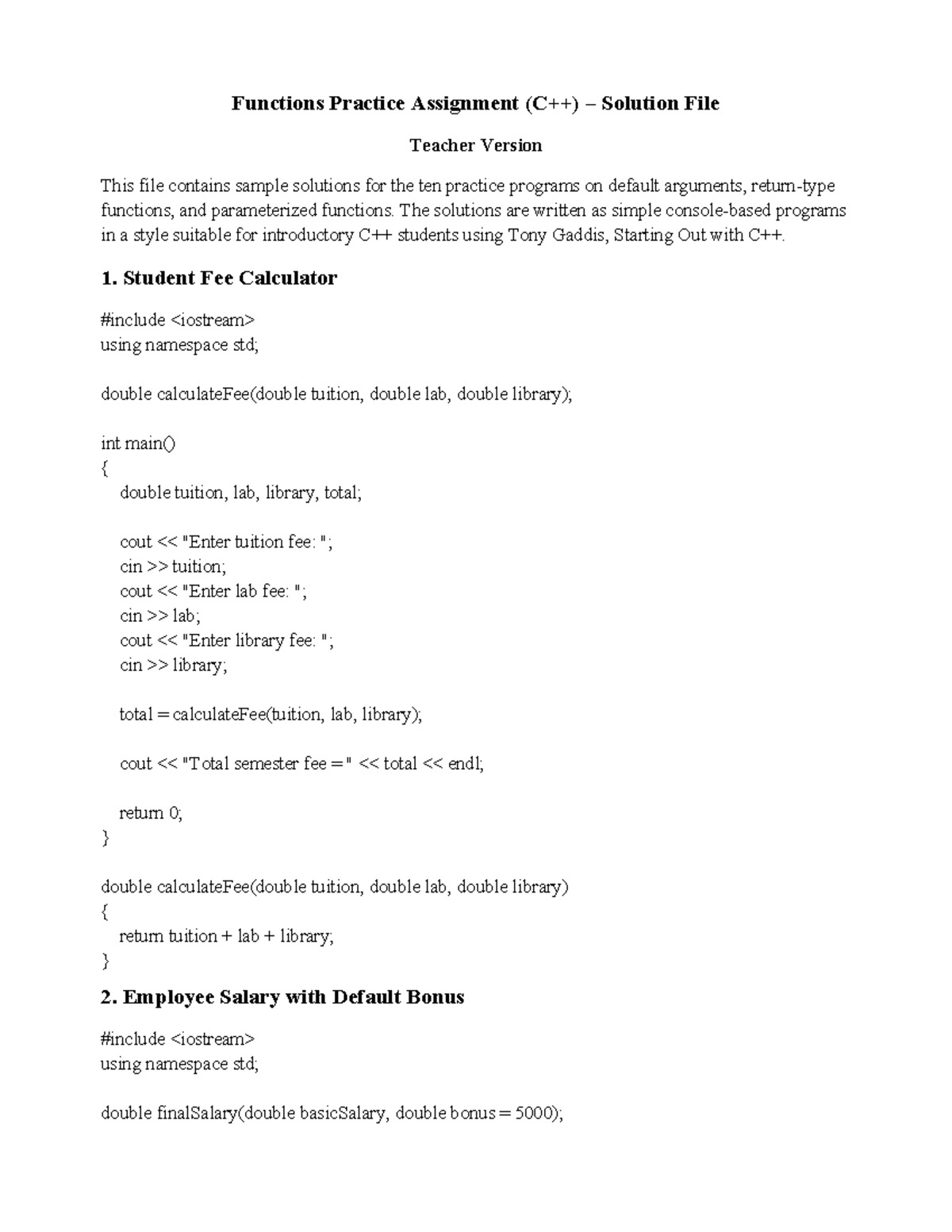 Functions Practice Assignment Solutions (CS101) - Studocu