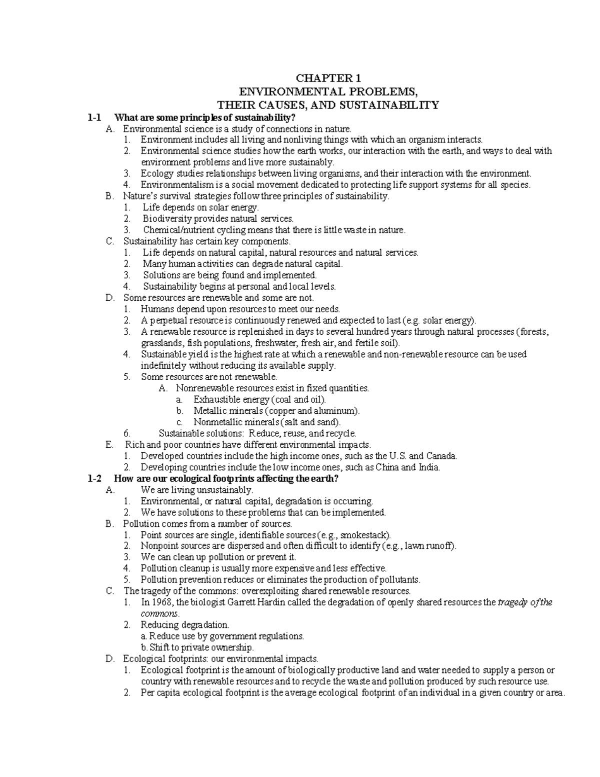 CHAPTER 1: ENVIRONMENTAL PROBLEMS, CAUSES, AND SUSTAINABILITY - ENV 101 ...
