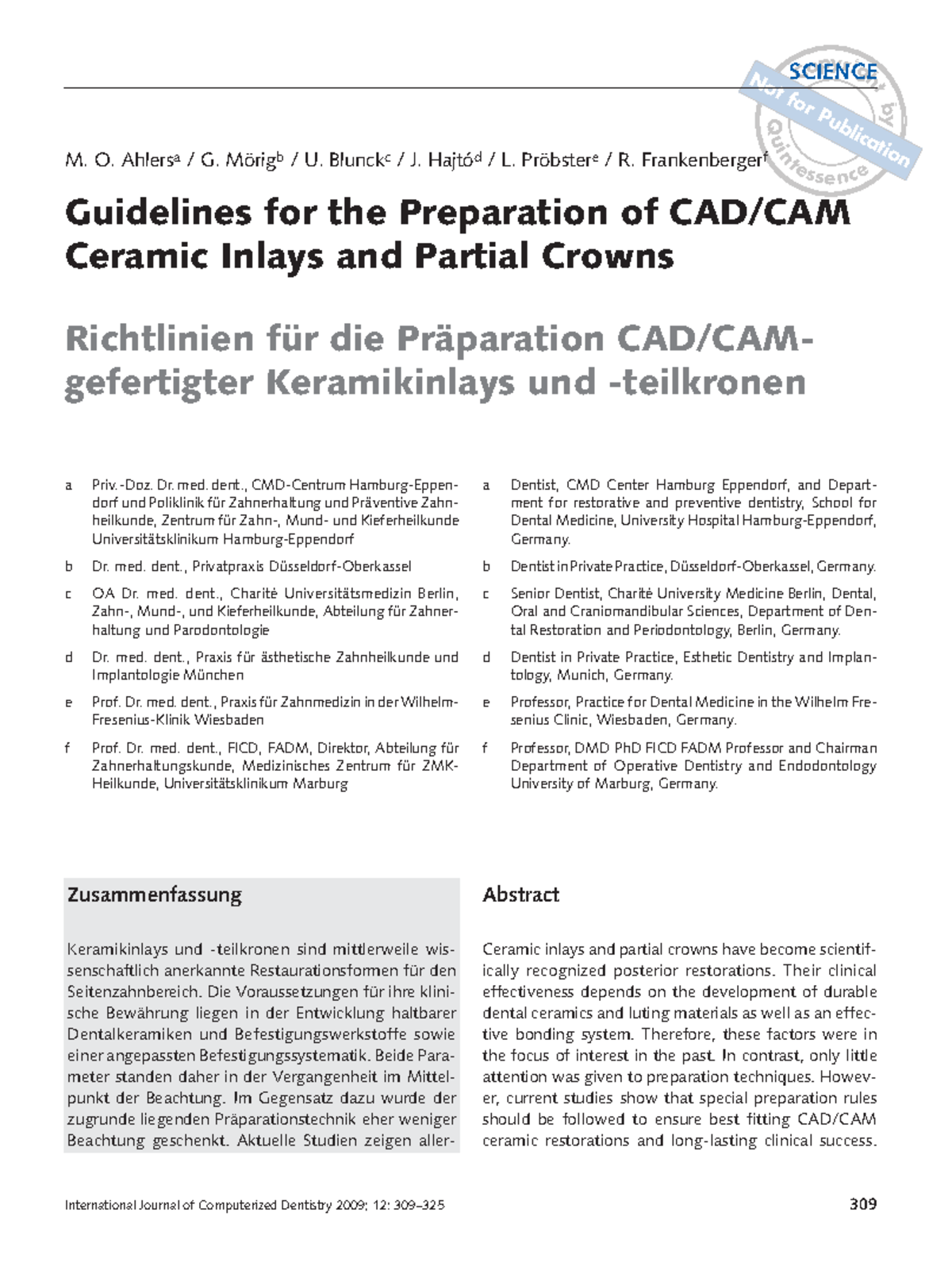 Guidelines for Preparing CAD/CAM Ceramic Inlays/Partial Crowns ...