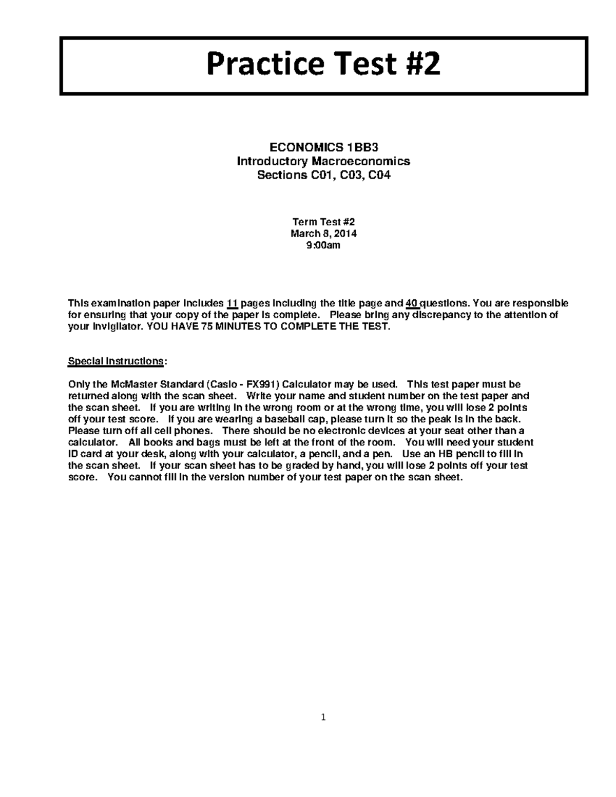 ECONOMICS 1BB Introductory Macroeconomics Term Test Instructions - Studocu
