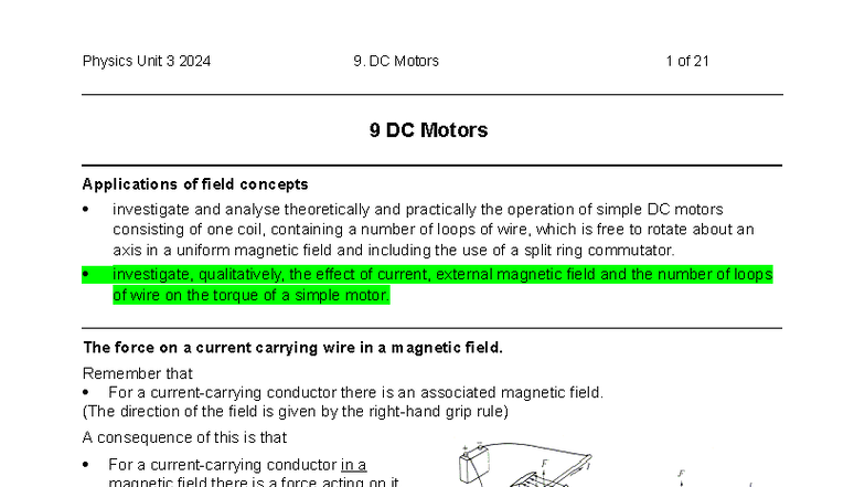 Physics Unit 3 2024: DC Motors Comprehensive Notes - Studocu