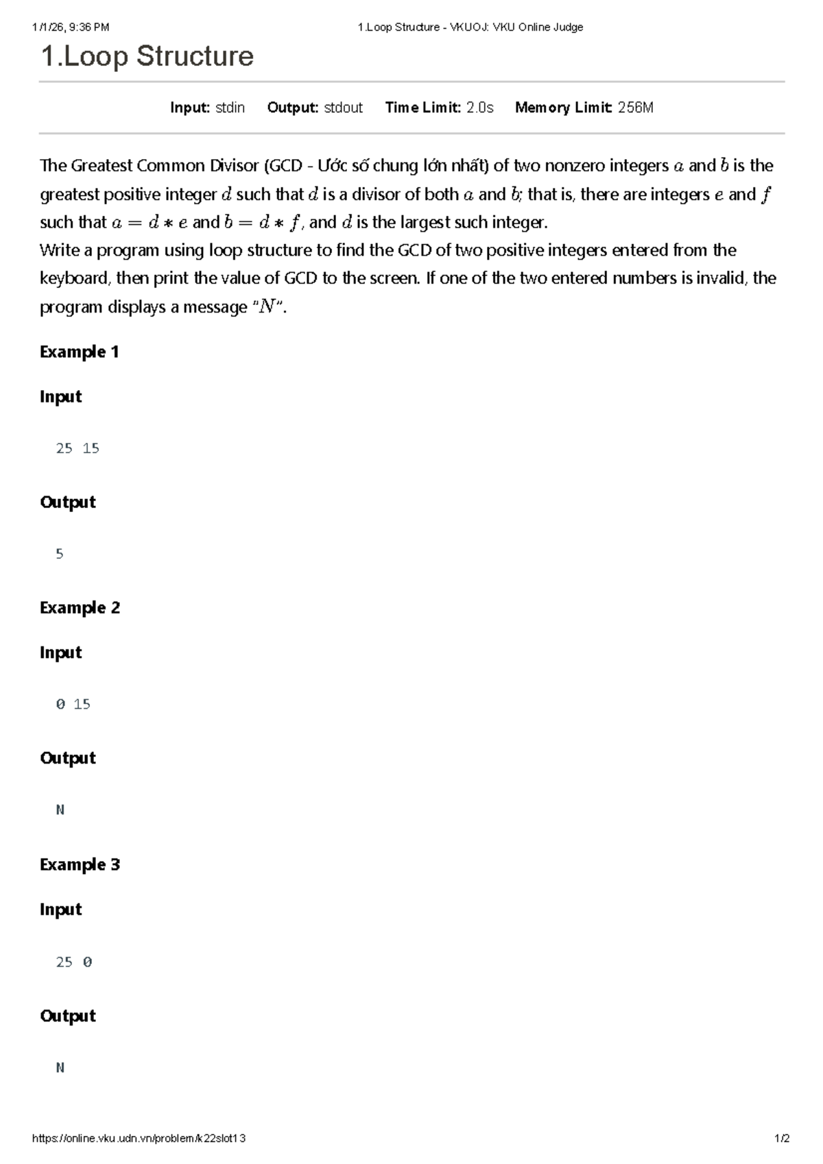 1.Loop Structure: GCD Calculation - VKUOJ - Studocu