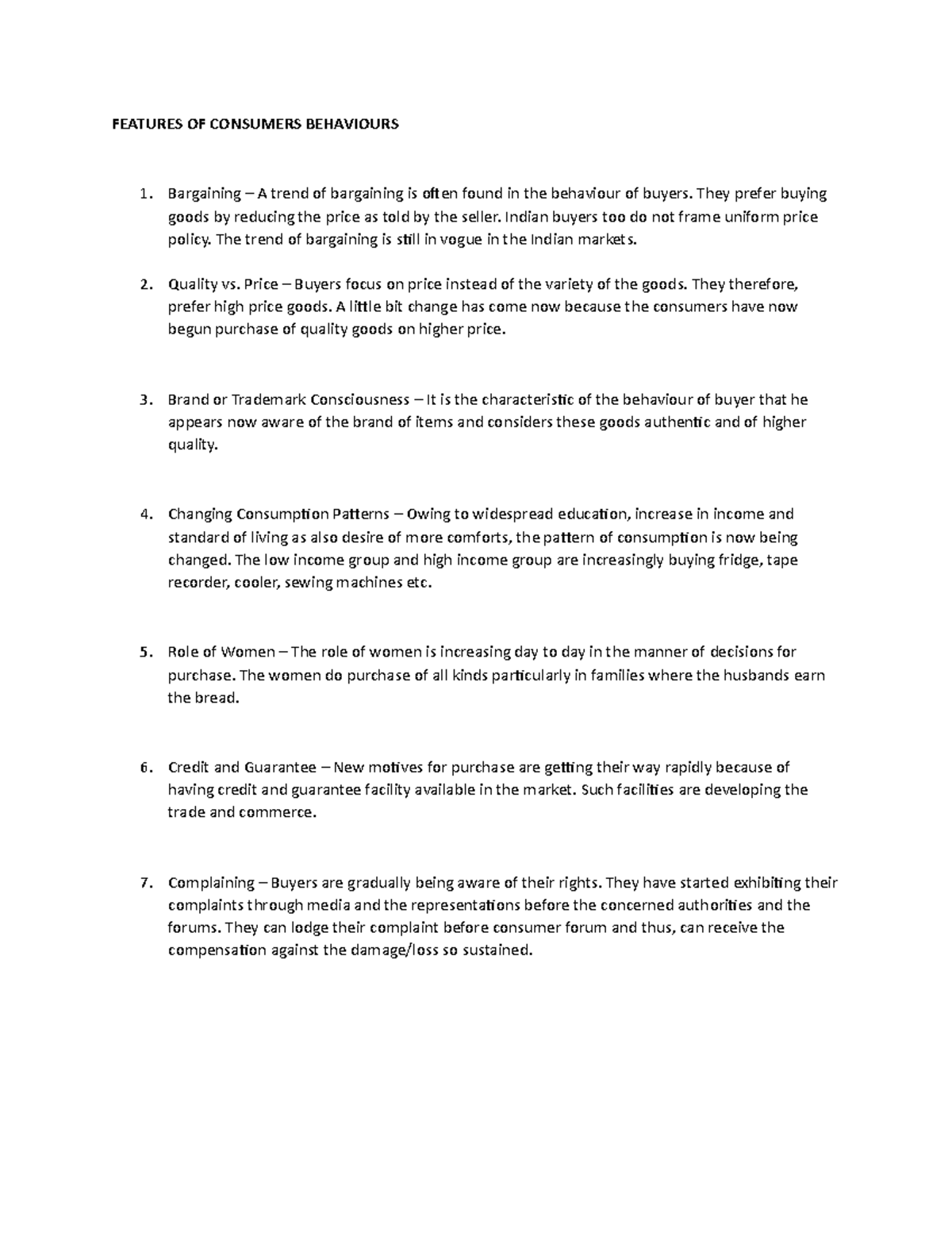 Features of consumer behavior - FEATURES OF CONSUMERS BEHAVIOURS ...