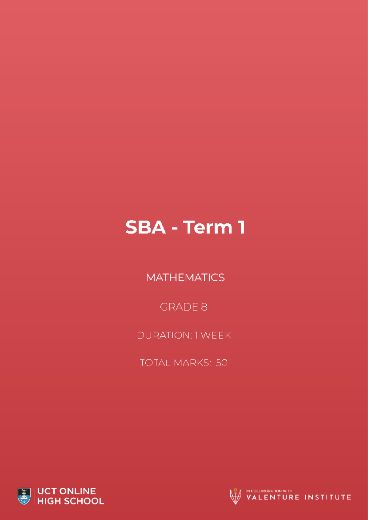 G08 Mathematics Term 1 SBA Question Paper - Plagiarism Policy - Studocu