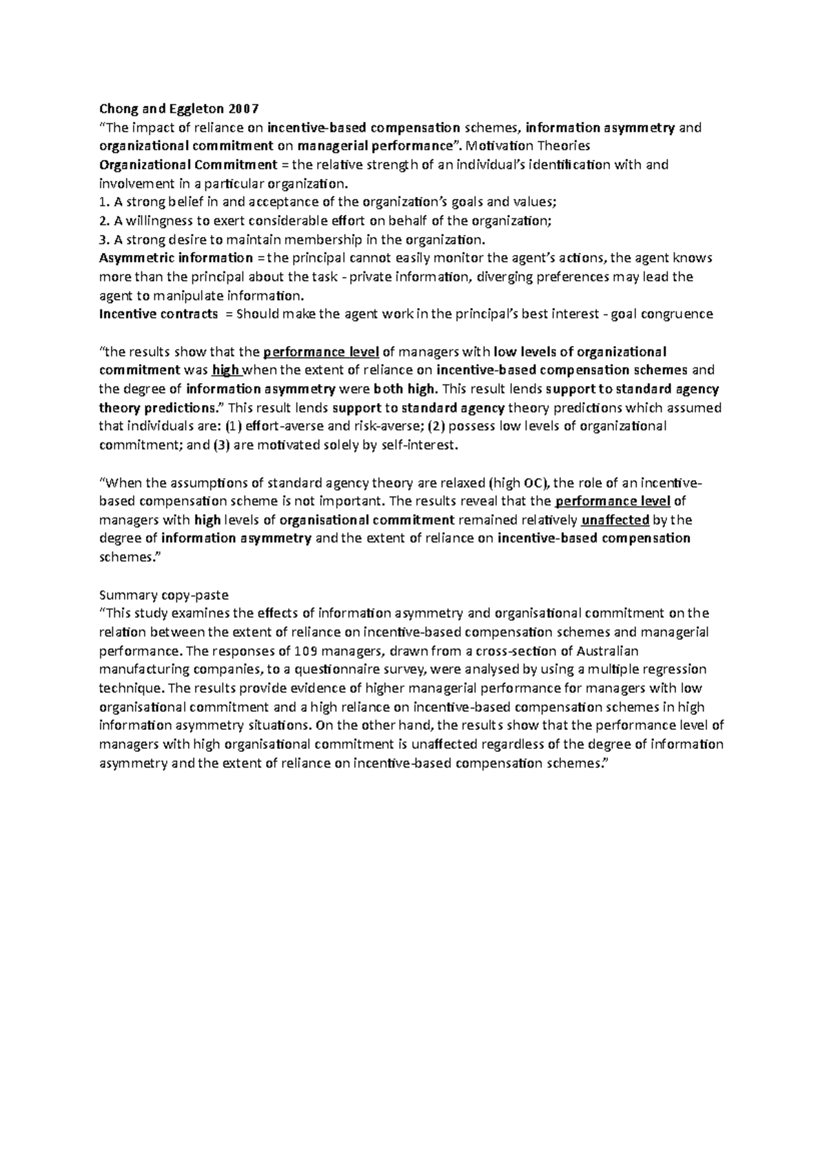 Summary of Managerial Motivation Theories and Control Systems - MGT 101 ...