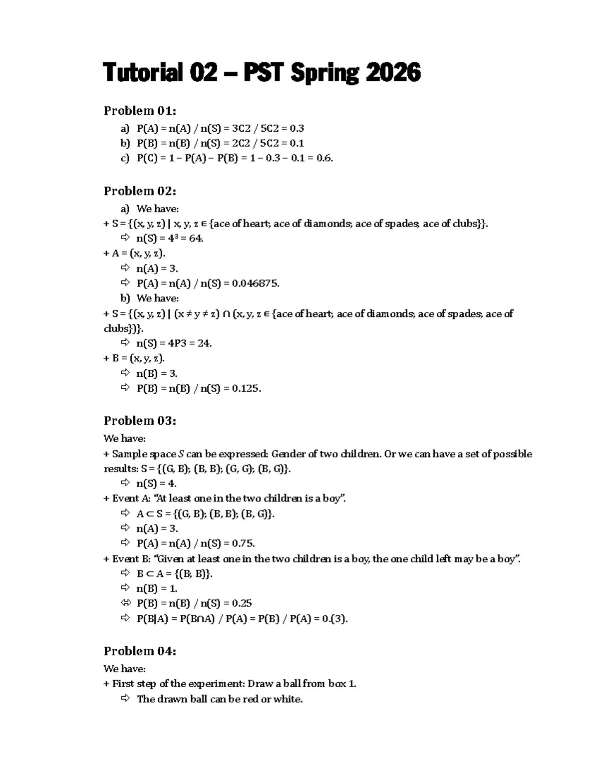 Tutorial 02 - Answer Key: Probability Problems and Solutions - Studocu
