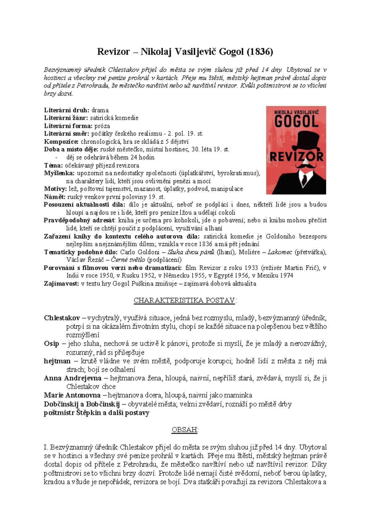 Revizor - Gogol - Revizor – Nikolaj Vasiljevič Gogol ( 1836 ...