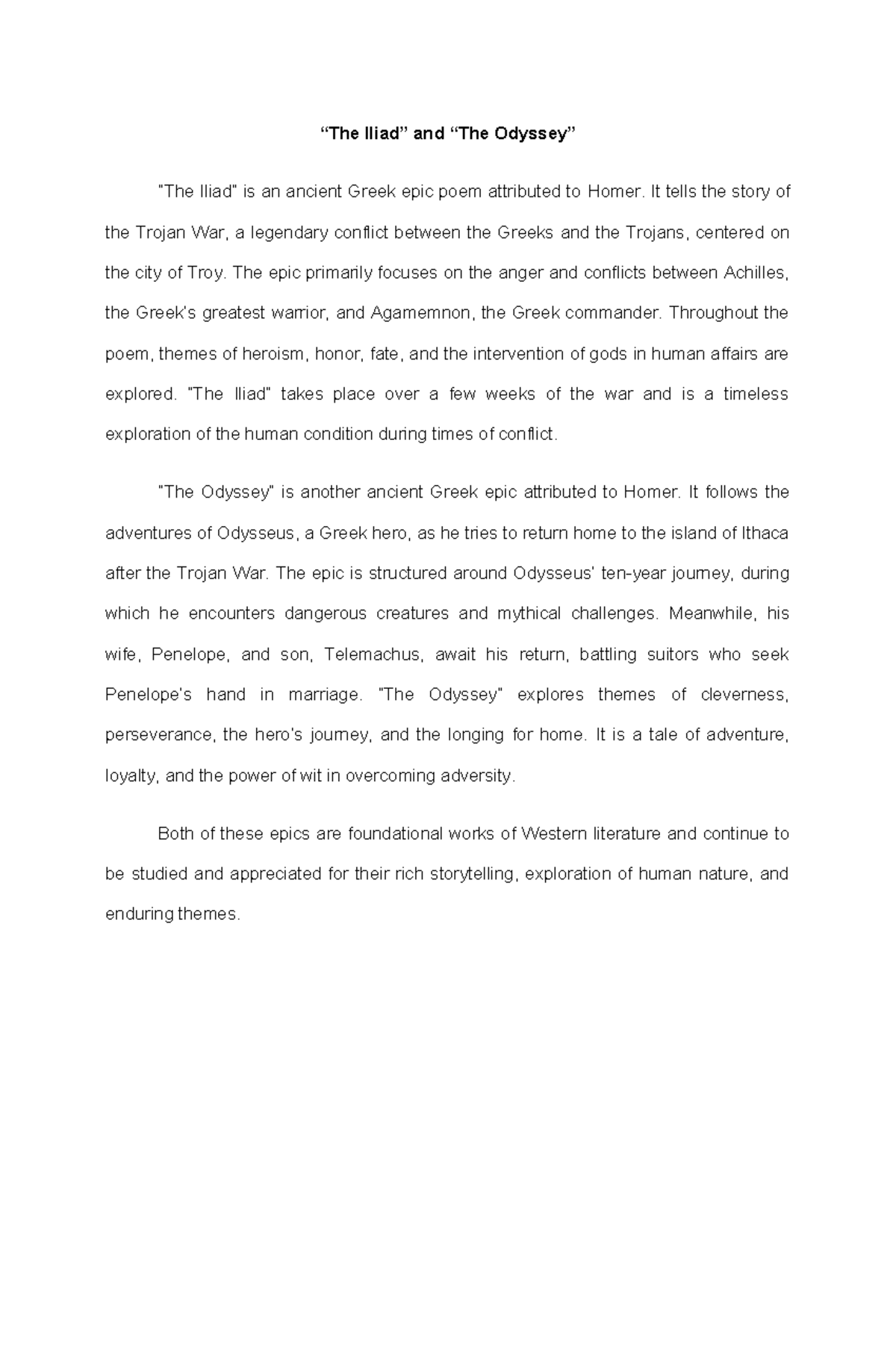 Homer's Epics: The Iliad & The Odyssey - A Study Guide - Studocu