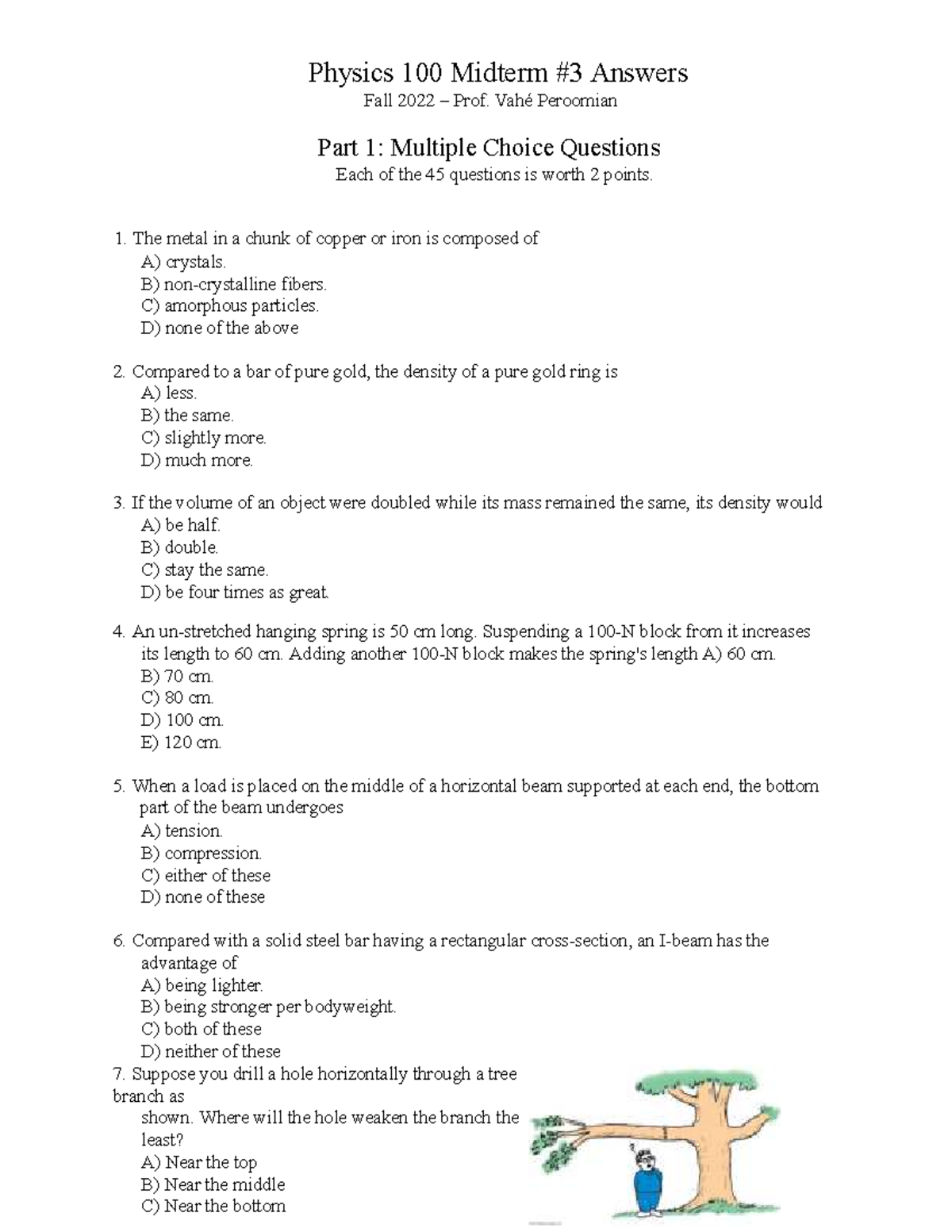 Physics 100 Fall 2022 Midterm 3 Answers 1 (1) (1) 2 - Physics 100 ...