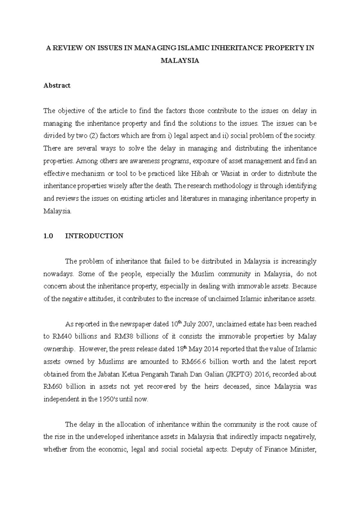 A Review ON Issues IN Managing Islamic Inheritance Property IN Malaysia ...