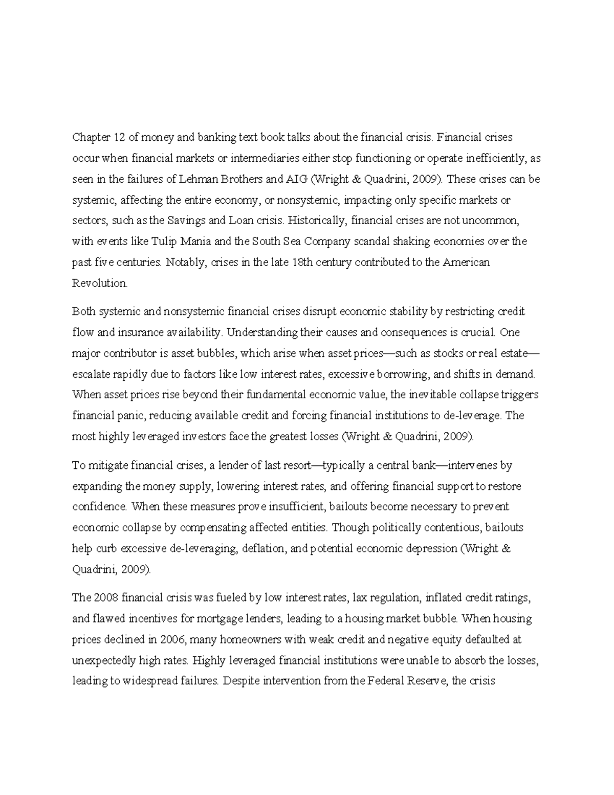 Principles of Finance Journal: Understanding Financial Crises - Unit 5 ...