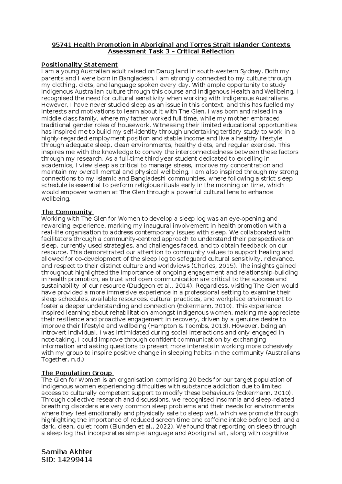 Final Assessment: Critical Reflection on Health Promotion in Aboriginal ...