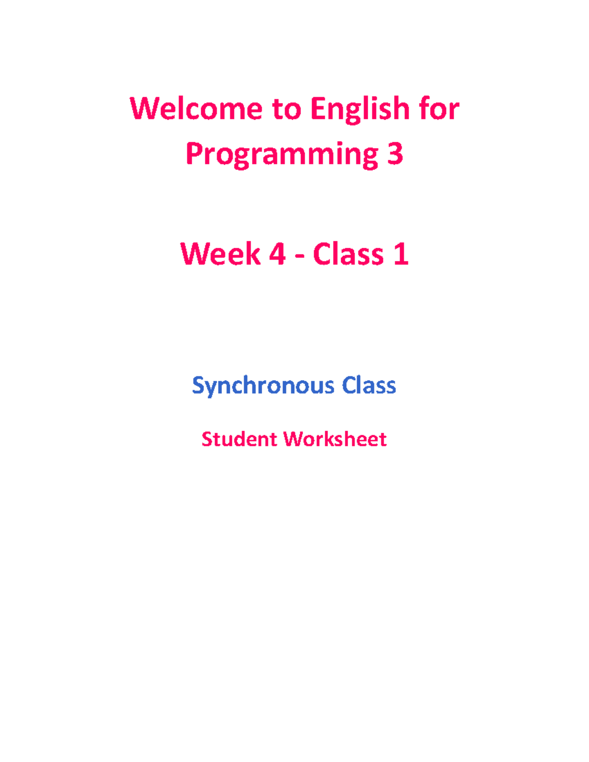 W4 SS C1 Student Worksheet - Welcome to English for Programming 3 Week ...